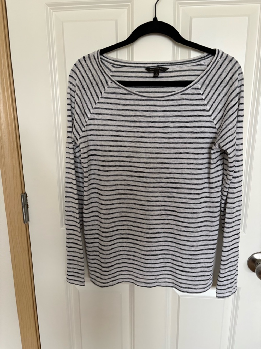 Banana Republic Gray and Black Striped Long-Sleeve Tee